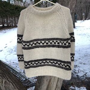 Hand-Knit Cream Sweater with Black Pattern